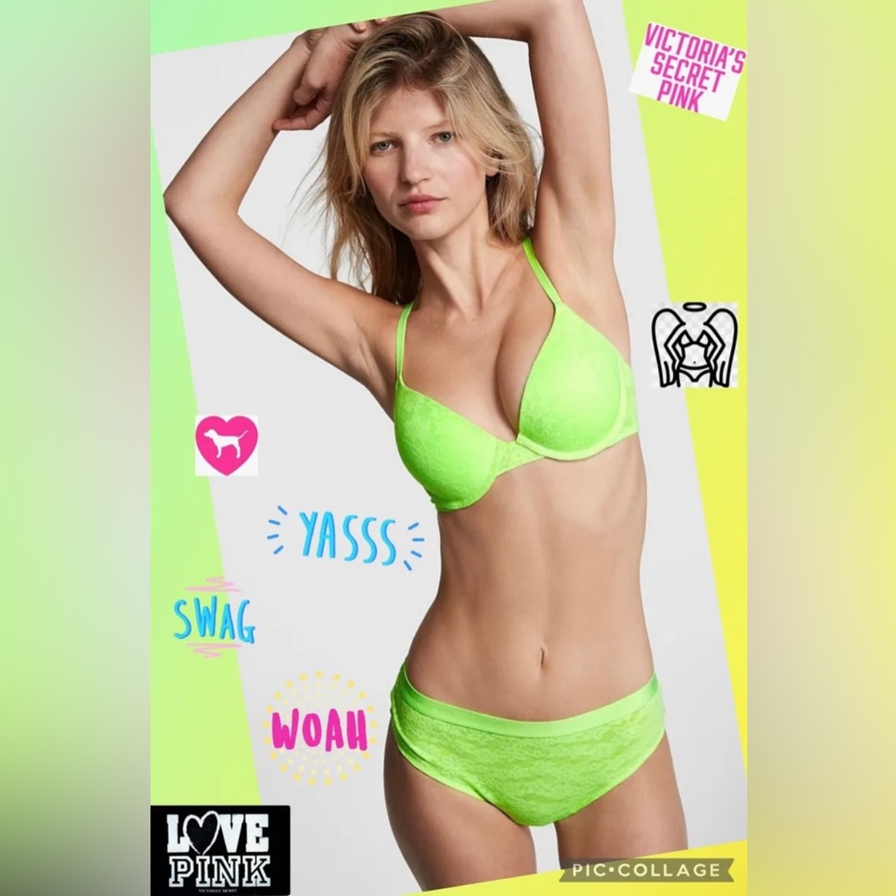 Victoria's secret pink everywear
push up bra 40B 40DD 40C & Panty Pop
Lime Neon